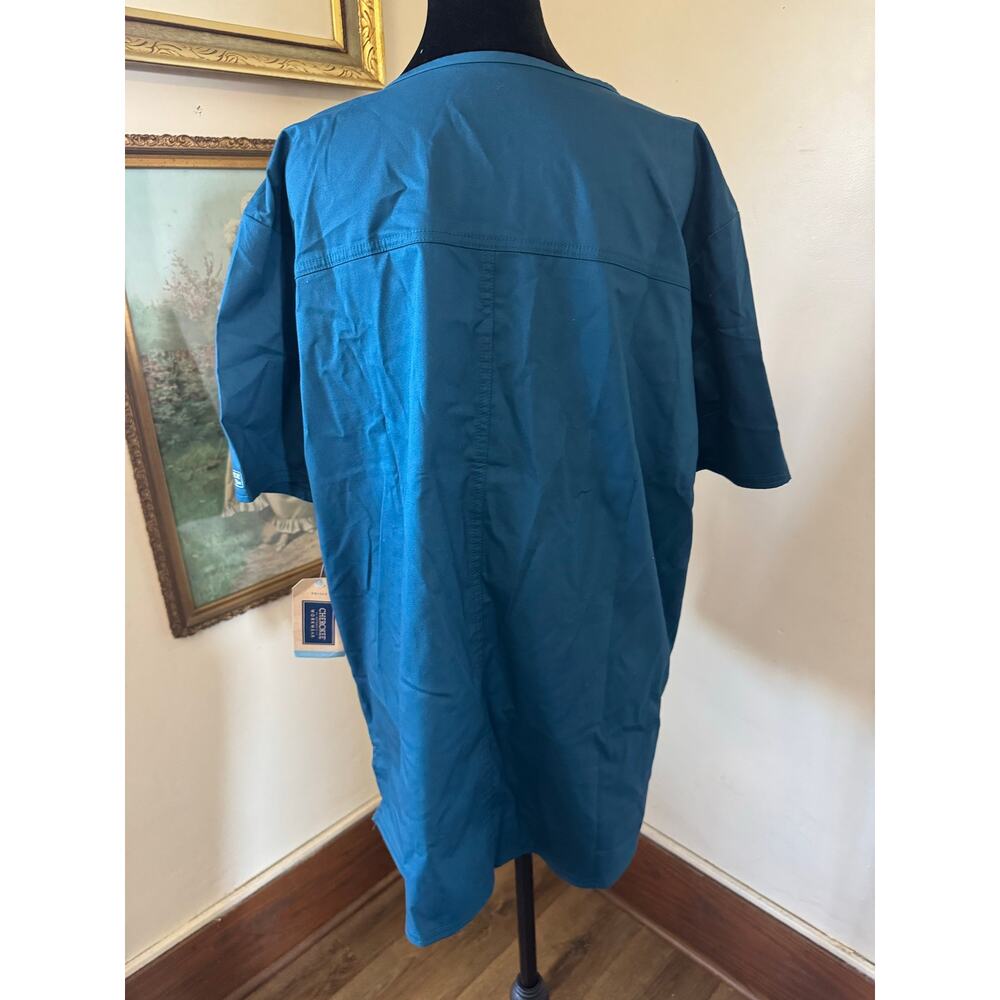 NWT Cherokee Core Stretch Scrub Top Teal Unisex Large V-Neck 4725 - Picture 2 of 8